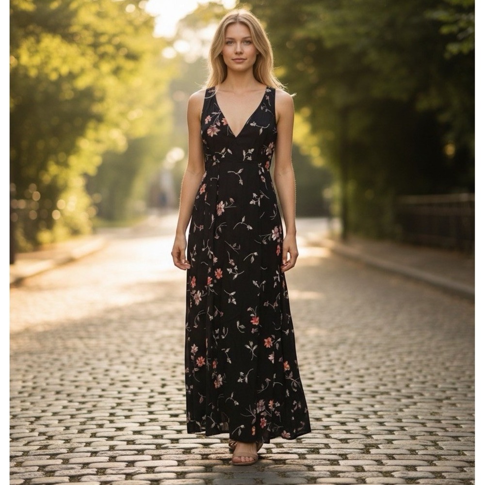 Christy Dawn Sarita Wrap Dress Midnight Black Floral Boho Chic USA Made Size XS